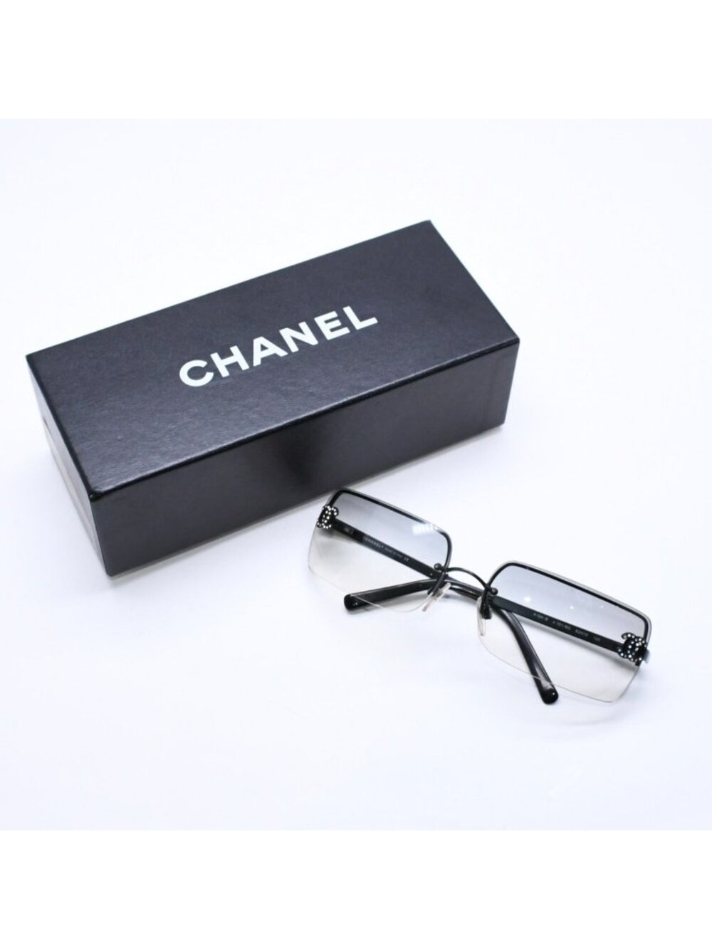 Chanel Half Rim Sunglasses Eyewear CC Logo Rhinestone